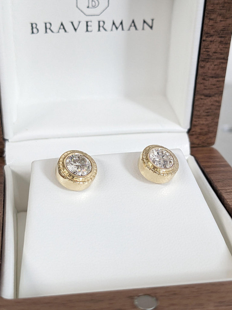 VVS Moissanite Stud Earrings | 14k Yellow Gold Round Solitaire Earrings | Bezel set Woman Earrings | Everyday Wear Moissanite Earrings Gift