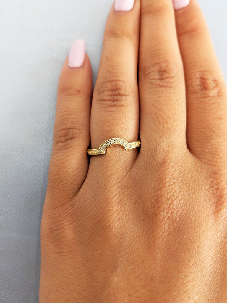 Curved Wedding Band, Solid Gold Wedding Band, Diamond Wedding Band, Hidden Tourmaline Matching Ring, Stackable Rings, Celtic Knot Patterns