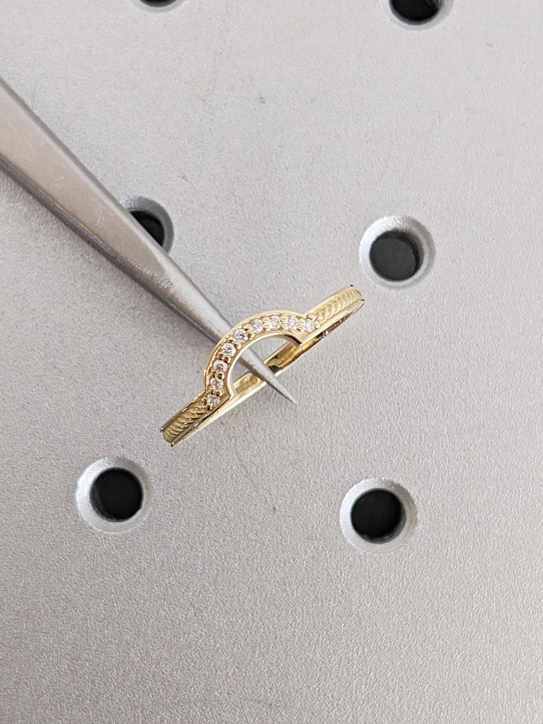 Curved Wedding Band, Dainty 14k Solid Gold Wedding Band