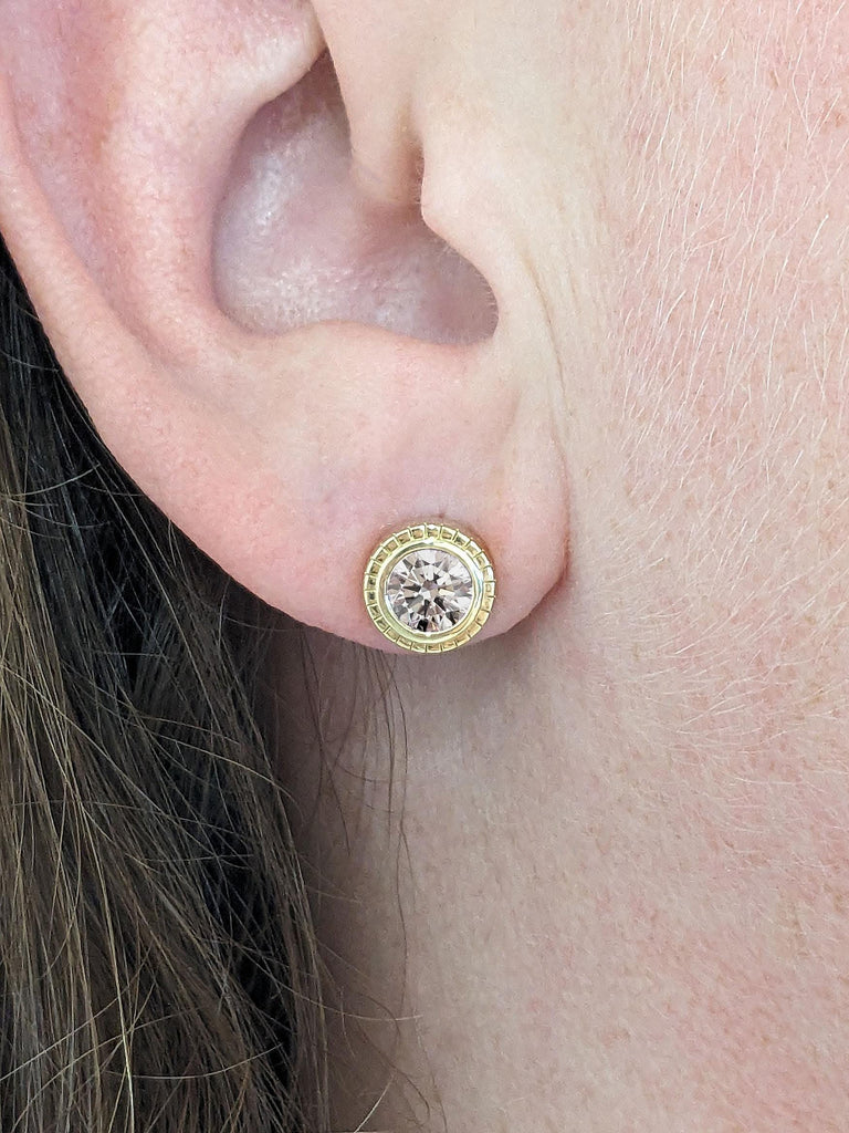 Lab Grown Round Cut Diamond Stud Earrings | 14k Gold Classic Lab Created Diamond Earrings | IGI Certified Diamond