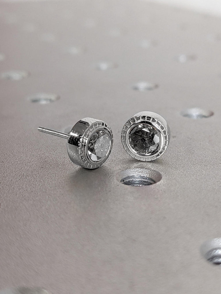 14K Gold Salt and Pepper Diamond Studs | Natural Grey Diamond Round Stud Earrings | Everyday Diamond Earrings | Anniversary Gift for Her