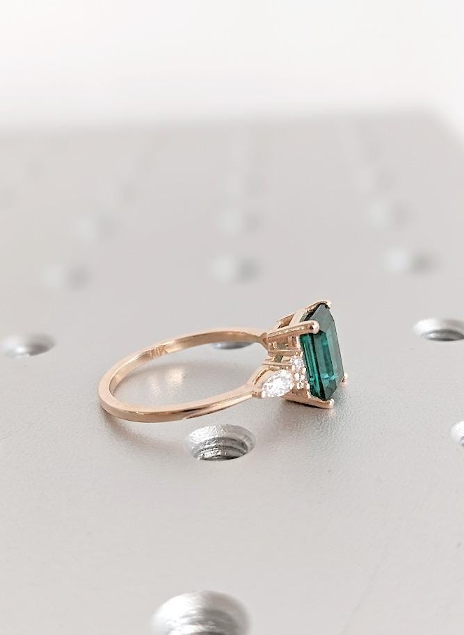 Lab Grown Emerald Cut Engagement Ring: Vintage Art Deco with Diamond Accent Design