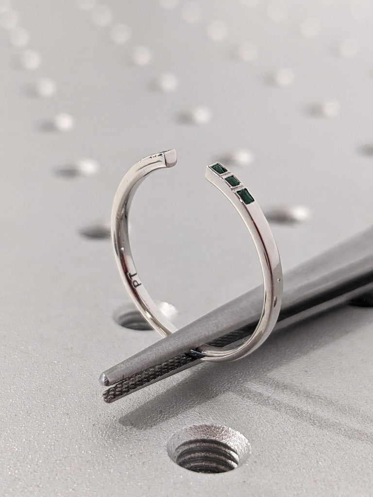 Princess cut Natural Emerald Ring | Platinum Wedding Jewelry | Thin Open Band Stacking Ring | May Birthstone