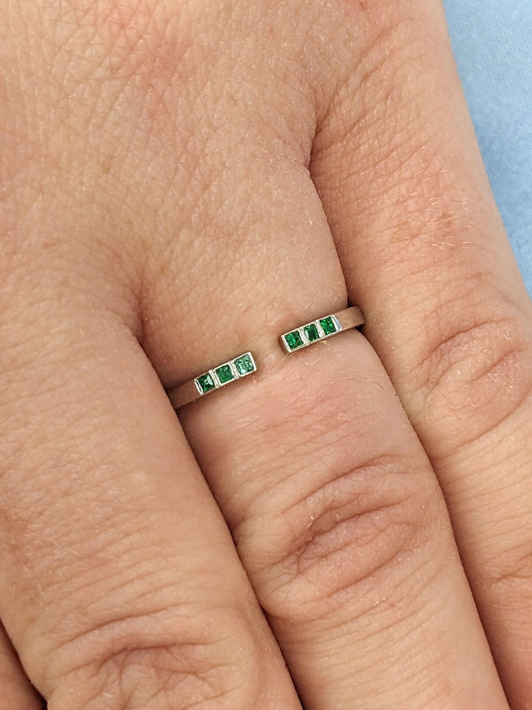 Princess cut Natural Emerald Ring, Gemstone Ring, Emerald Jewelry, Gift for Her, Gold Ring, Stacking Ring, May Birthstone Platinum Ring Engagement Ring