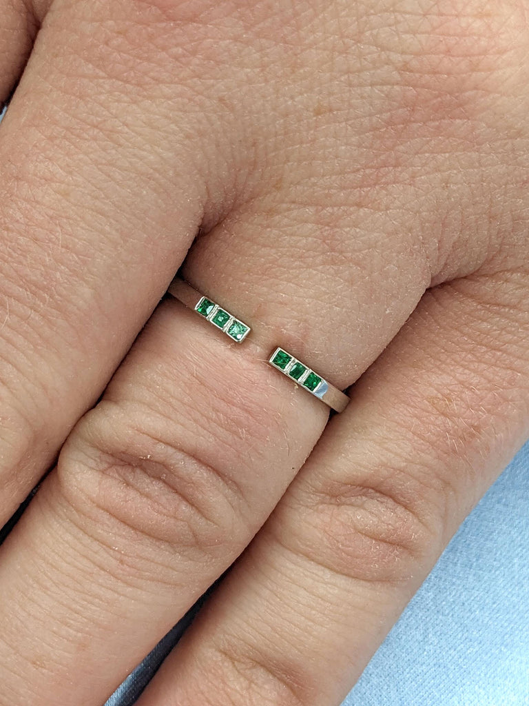 Princess Cut Green Emerald Eternity Band | Platinum/White Gold Wedding Ring | May Birthstone Ring | Dainty Stacking Ring | Women Bridal Ring Gift