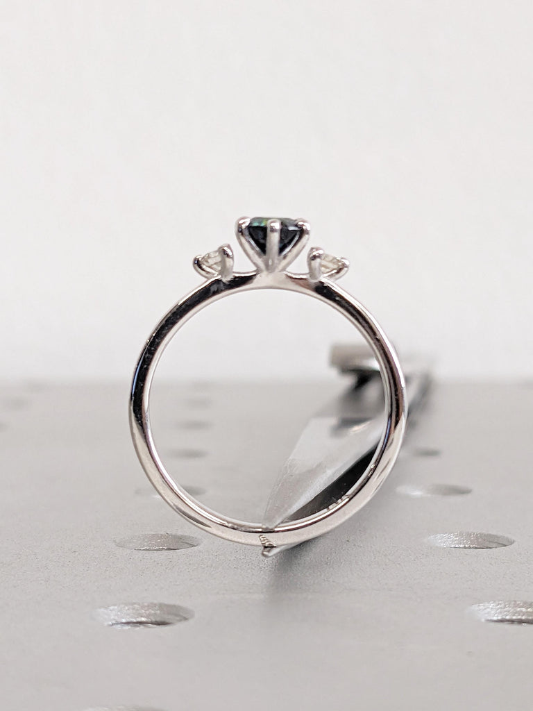 One of a Kind Montana Sapphire Ring, 14k White Gold Engagement Ring, Promise Ring for Her, Moissanite, Blue Green Sapphire Birthstone Ring