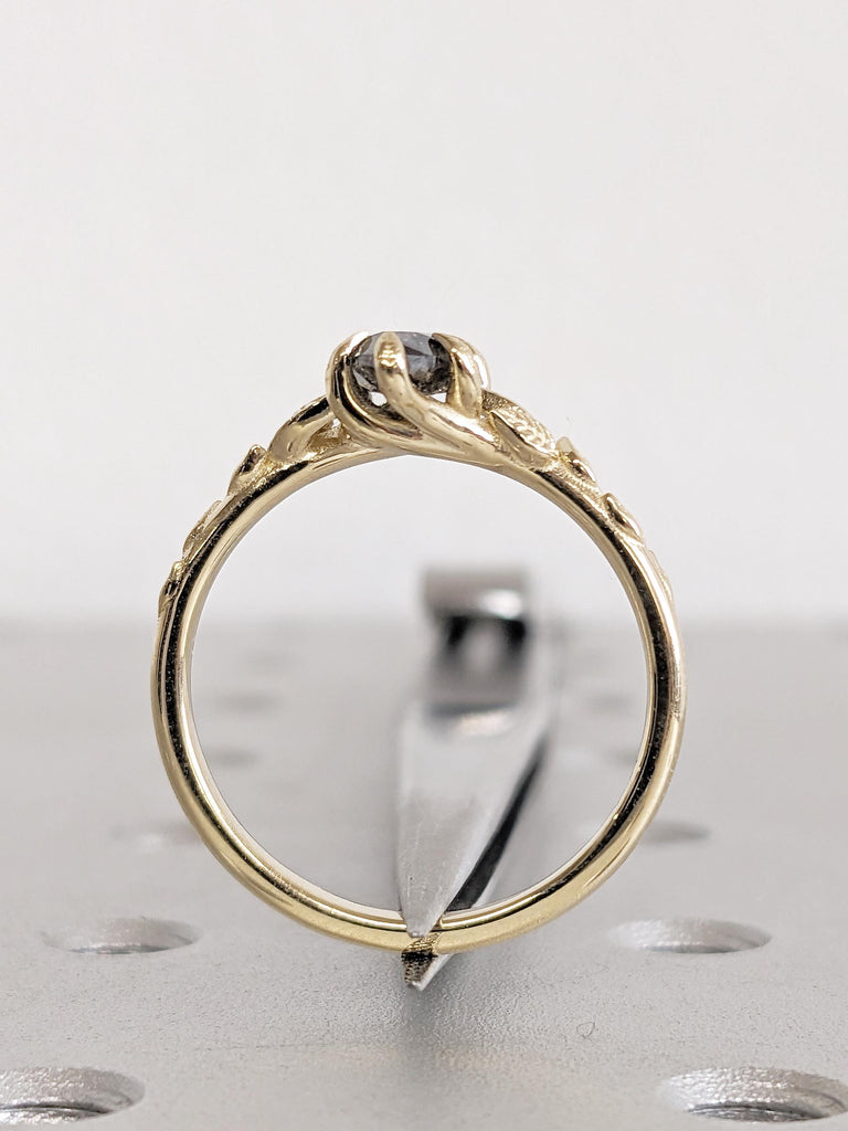 Vintage Salt and Pepper Diamond Ring, Nature Inspired Engagement Ring, 14k Solid Gold Statement Ring, Floral Ring, Marquise Ring, Leaf Ring