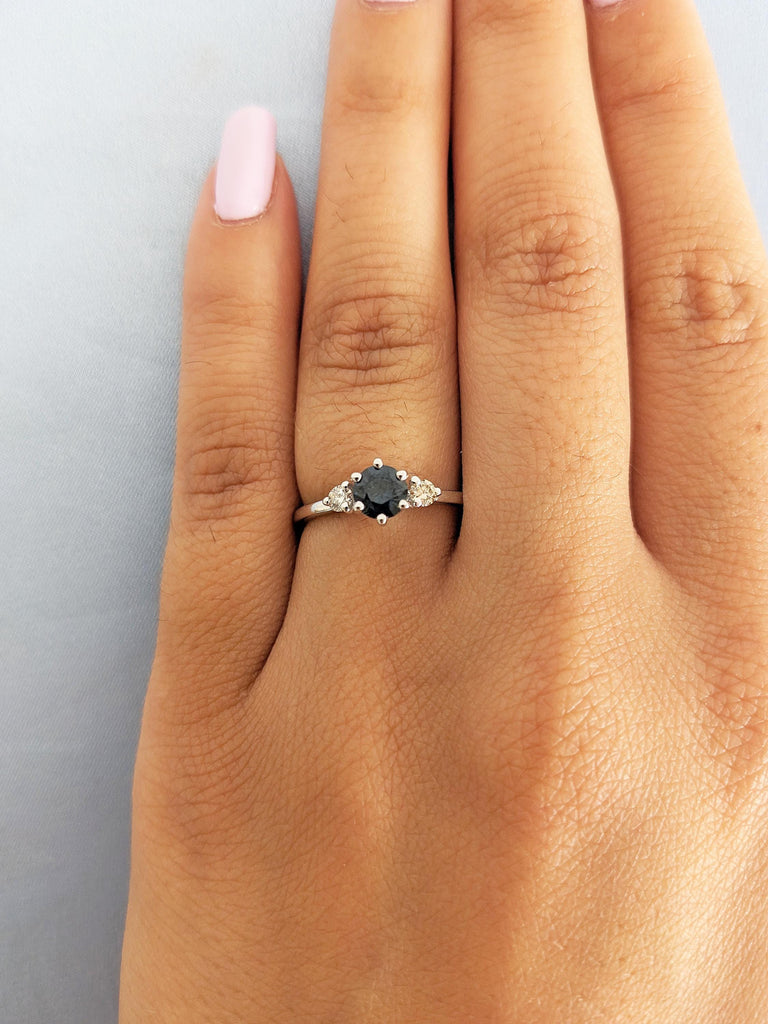 Round Peacock Sapphire Engagement Ring
