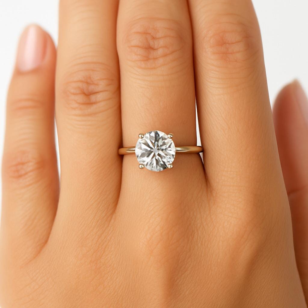 2ct Moissanite Engagement Ring | Yellow Gold Rings for Women | Old European Round cut Moissanite Ring | Minimalist Wedding Ring