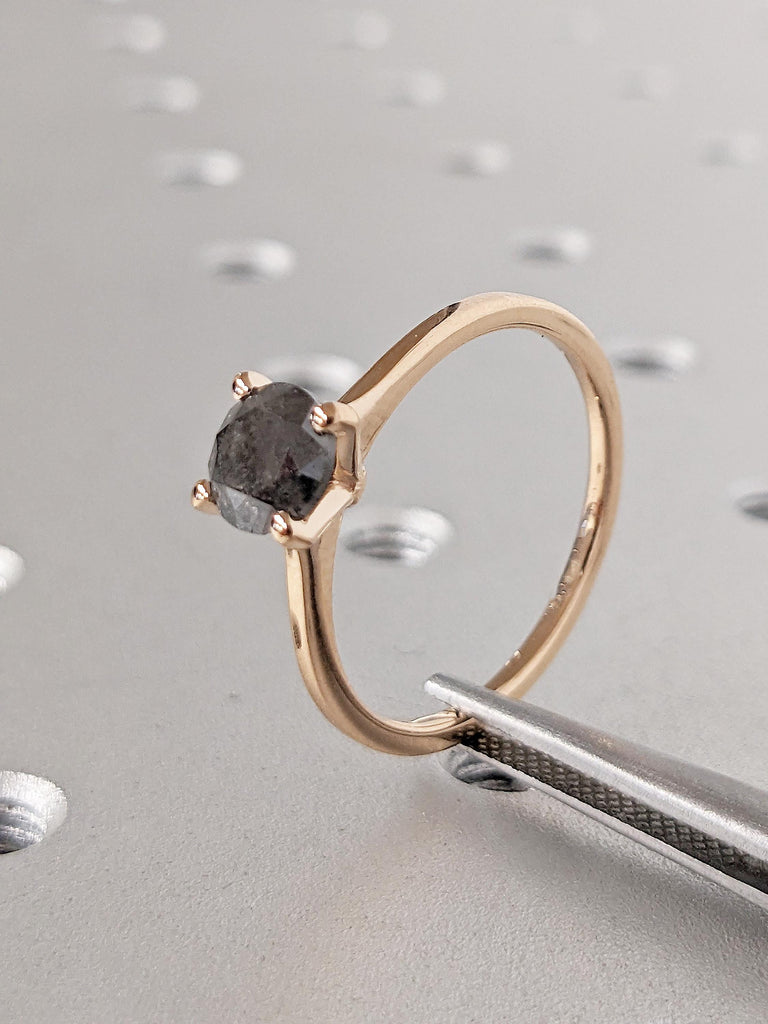 Minimalist Ring, Salt and Pepper Ring, 18k Rose Gold Engagement Ring, Simple Diamond Ring