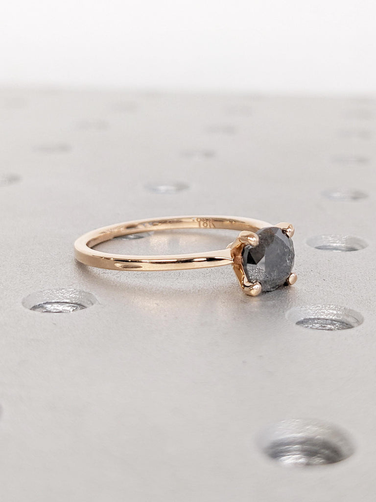 Minimalist Ring, Salt and Pepper Ring, 18k Rose Gold Engagement Ring, Simple Diamond Ring
