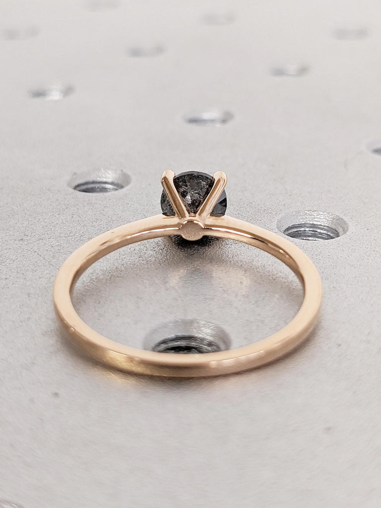 Round Cut Salt and Pepper Diamond Engagement Ring, Dainty 18k Rose Gold Promise Ring for Her, Solitaire Ring, Unique Wedding Ring for Women