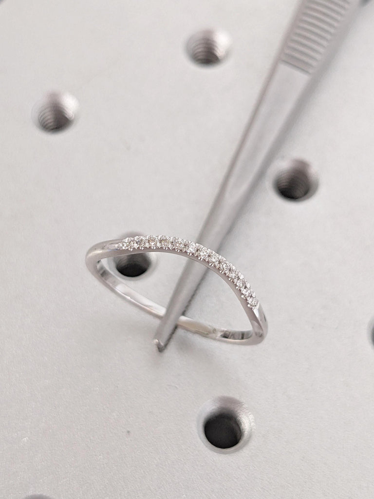 Round Cut Diamond Matching Ring | 14K White Gold Wedding Band | Dainty Pave Minimalist Diamond Ring | Stacking Band | Elegant Ring for Women