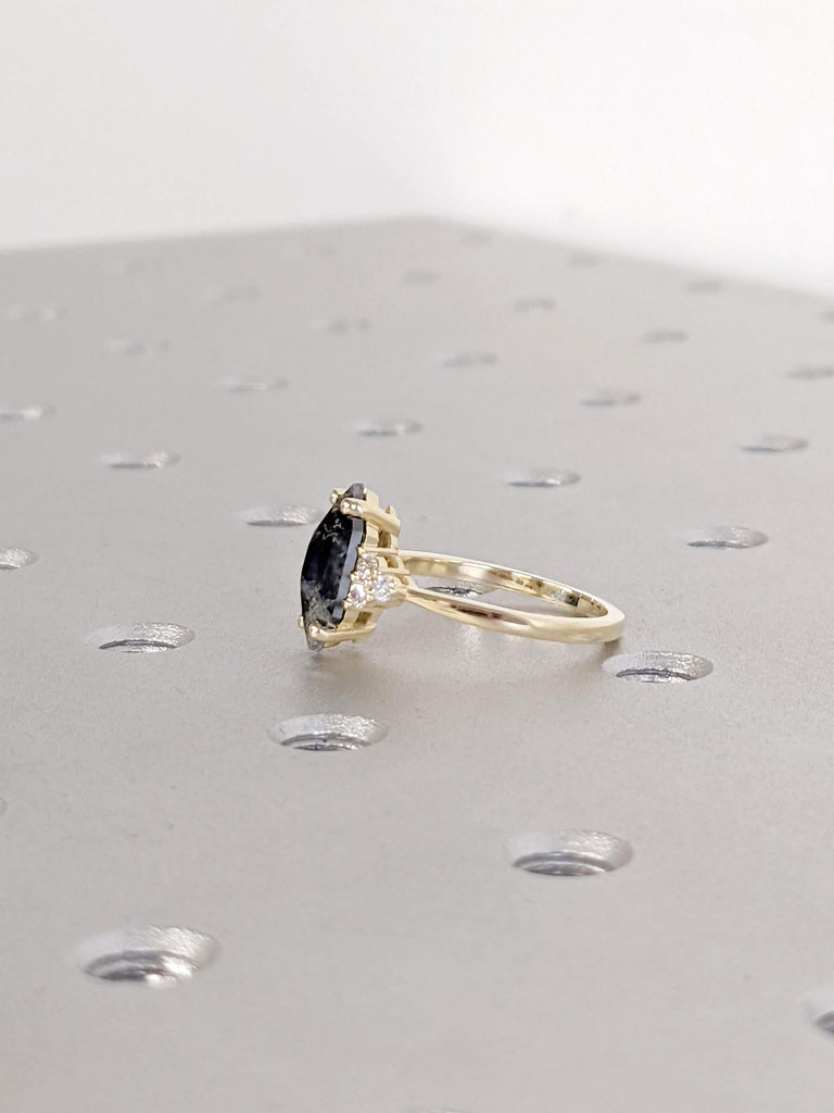 14K Yellow Gold Unique Salt and Pepper Diamond Ring | Hexagon Diamond Engagement Ring | Modern Alternative Wedding Ring | Raw Bridal Jewelry