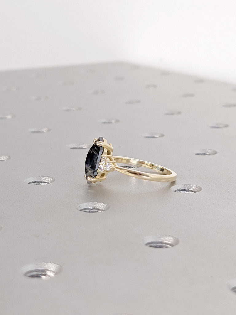 Salt and Pepper Hexagon Diamond Ring: 14K Yellow Gold Engagement Ring, Alternative Wedding Jewelry