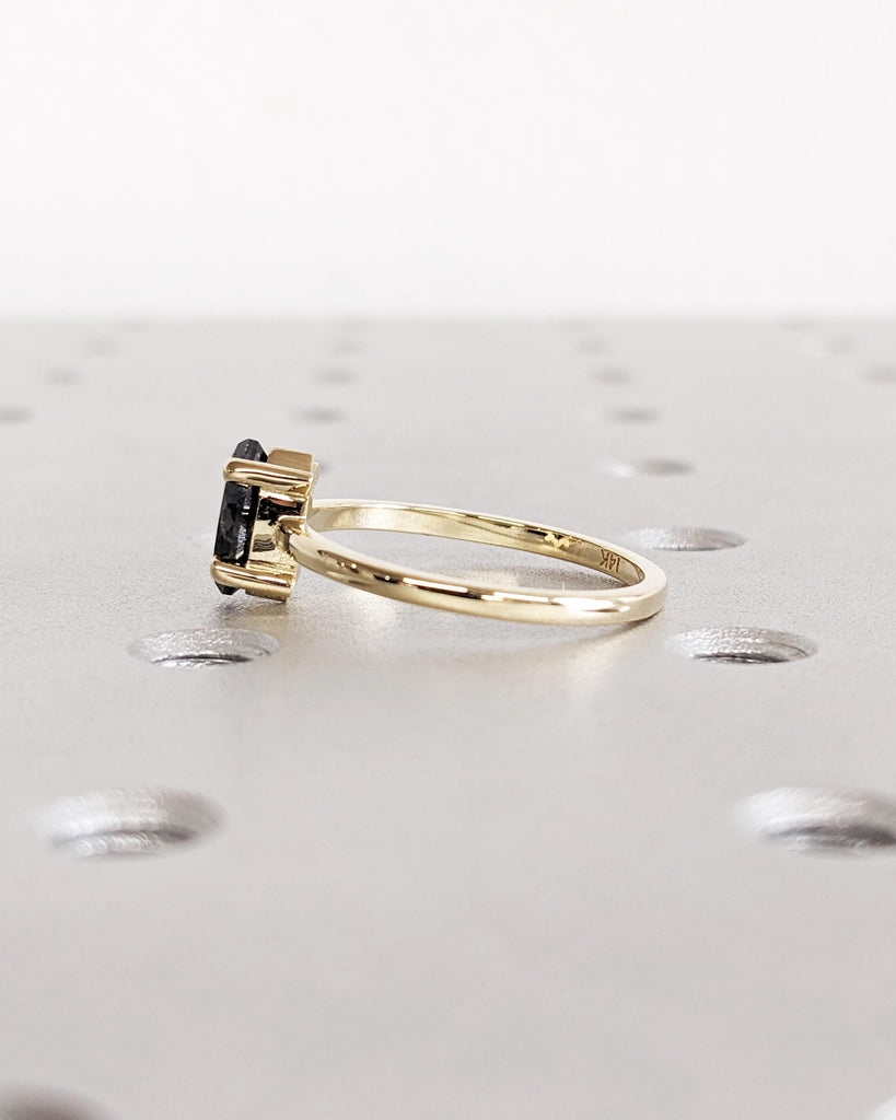Marquise Salt and Pepper Diamond Engagement Ring | 14K Yellow Gold Dainty Diamond Ring | Minimalist Wedding Ring Set | Unique Gift for Wife