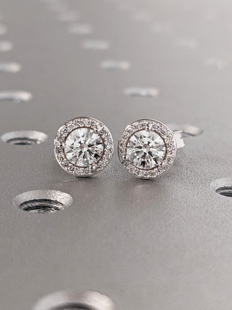 14K White Gold VS1 Lab Grown Diamond Studs | IGI Certified Diamond Halo Stud Earrings | Everyday Diamond Earring | Anniversary Gift for Her