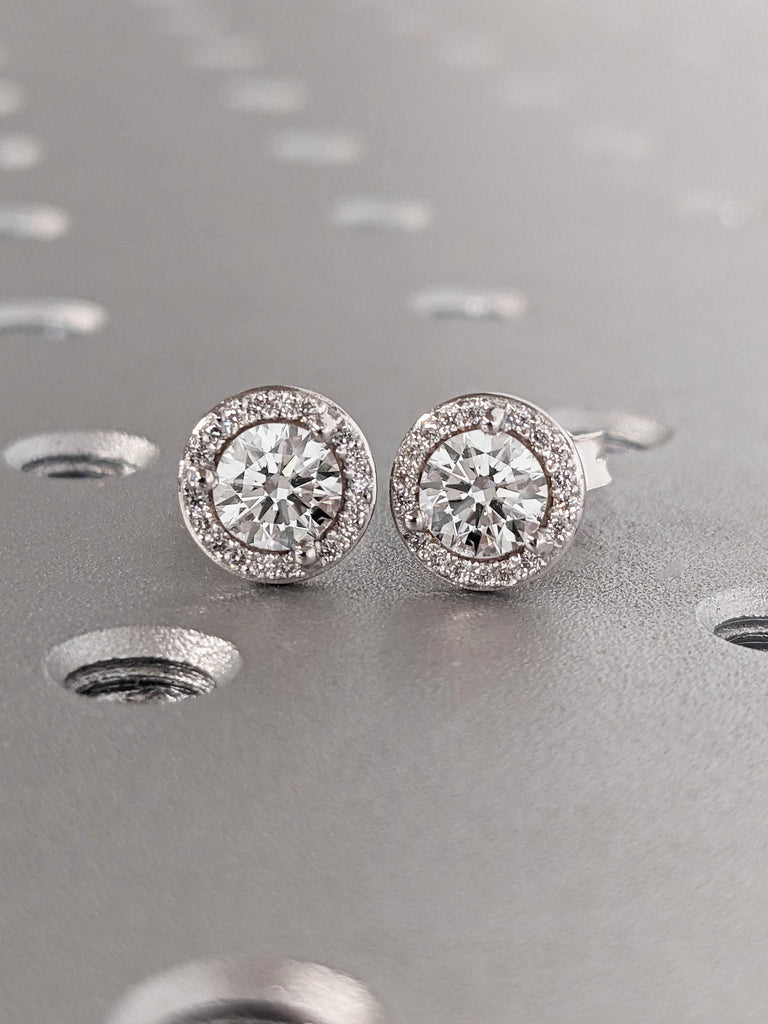 14K White Gold VS1 Lab Grown Diamond Studs | IGI Certified Diamond Halo Stud Earrings | Everyday Diamond Earring | Anniversary Gift for Her