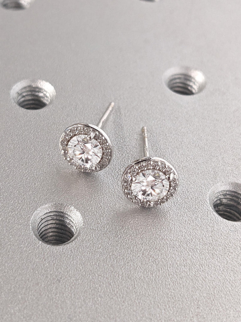 Gold Moissanite Halo Stud Earrings, Statement Diamond Earrings, Minimalist Wedding Earrings, Screw Back Stud Earrings, Gift For Her