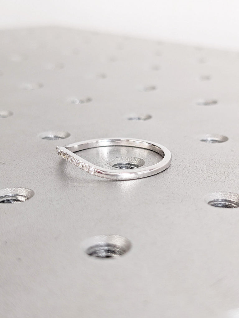 Round Cut Diamond Matching Ring | 14K White Gold Wedding Band | Dainty Pave Minimalist Diamond Ring | Stacking Band | Elegant Ring for Women