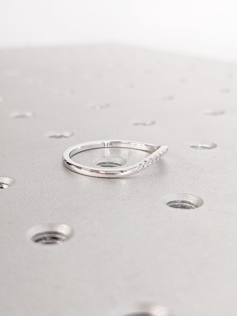 Round Cut Diamond Matching Ring | 14K White Gold Wedding Band | Dainty Pave Minimalist Diamond Ring | Stacking Band | Elegant Ring for Women