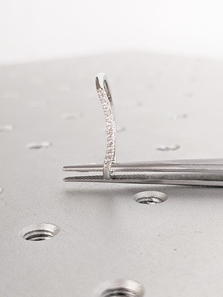 Round Cut Diamond Matching Ring | 14K White Gold Wedding Band | Dainty Pave Minimalist Diamond Ring | Stacking Band | Elegant Ring for Women