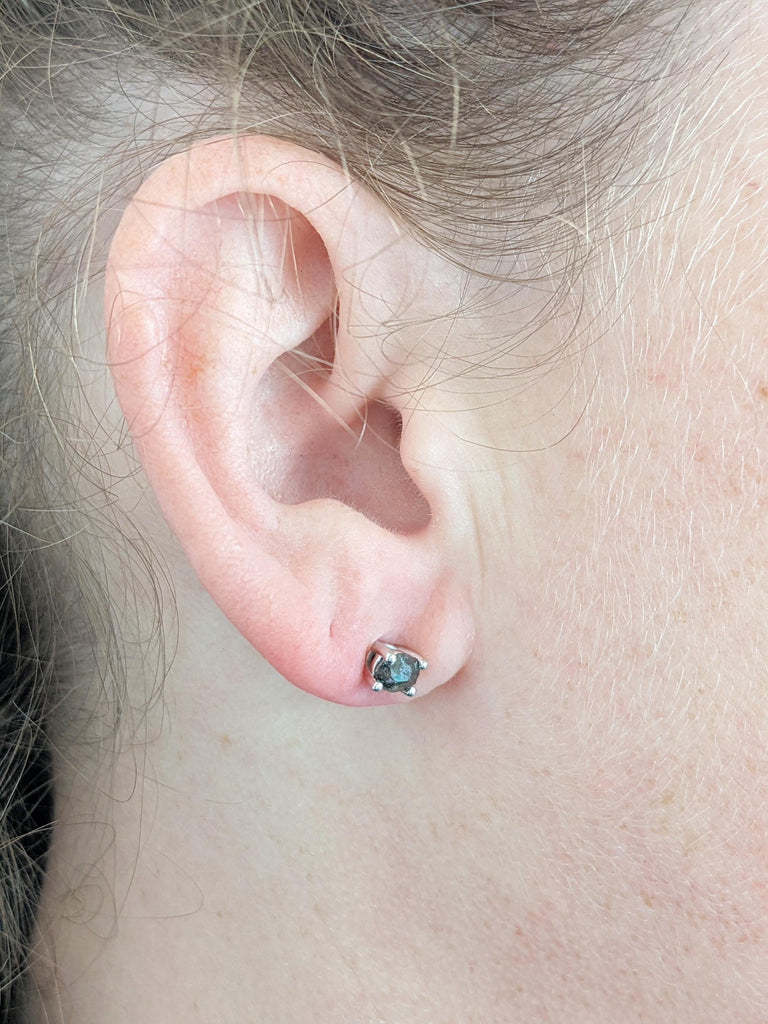 Salt and Pepper Diamond Earrings | 14K White Gold Earrings | Earring Studs Pair | Oval Earrings | Minimalist Earrings | Everyday Earrings