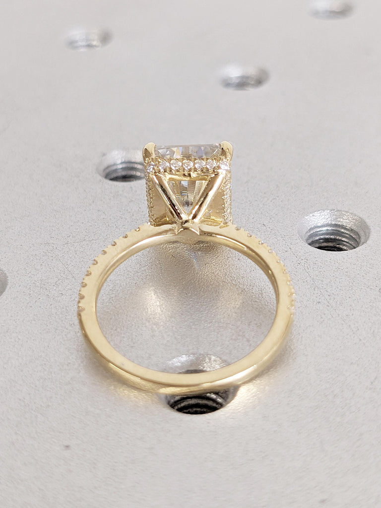 Radiant Cut Lab Grown Diamond Engagement Ring, 18k/14k Yellow Gold Diamond Ring, Art Deco Wedding Anniversary Ring, Vintage Hidden Halo Ring