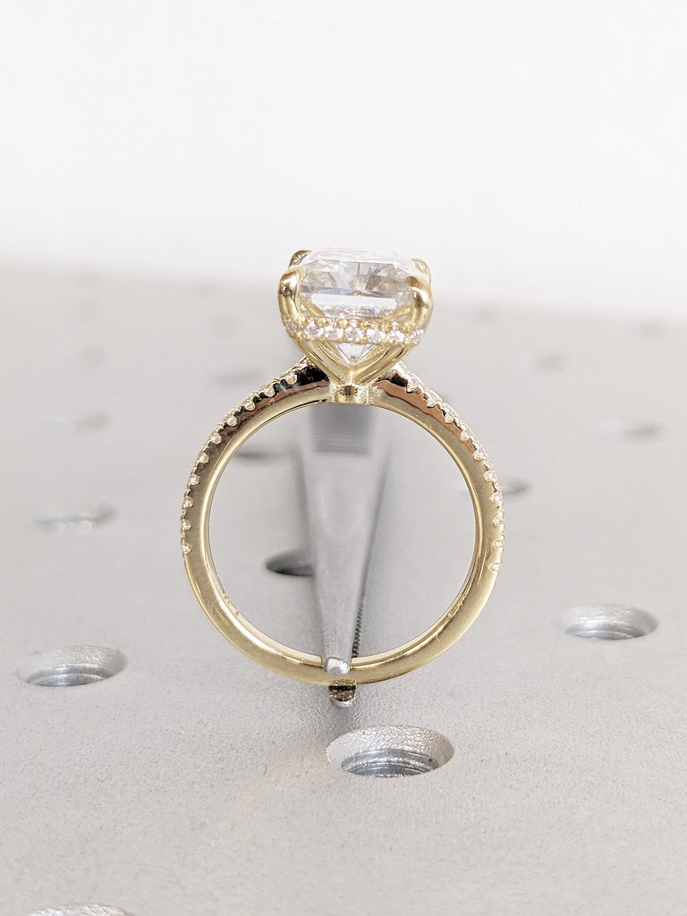 Hidden Halo Moissanite Ring, 14k Yellow Gold Half Eternity Ring, Dainty Engagement Ring