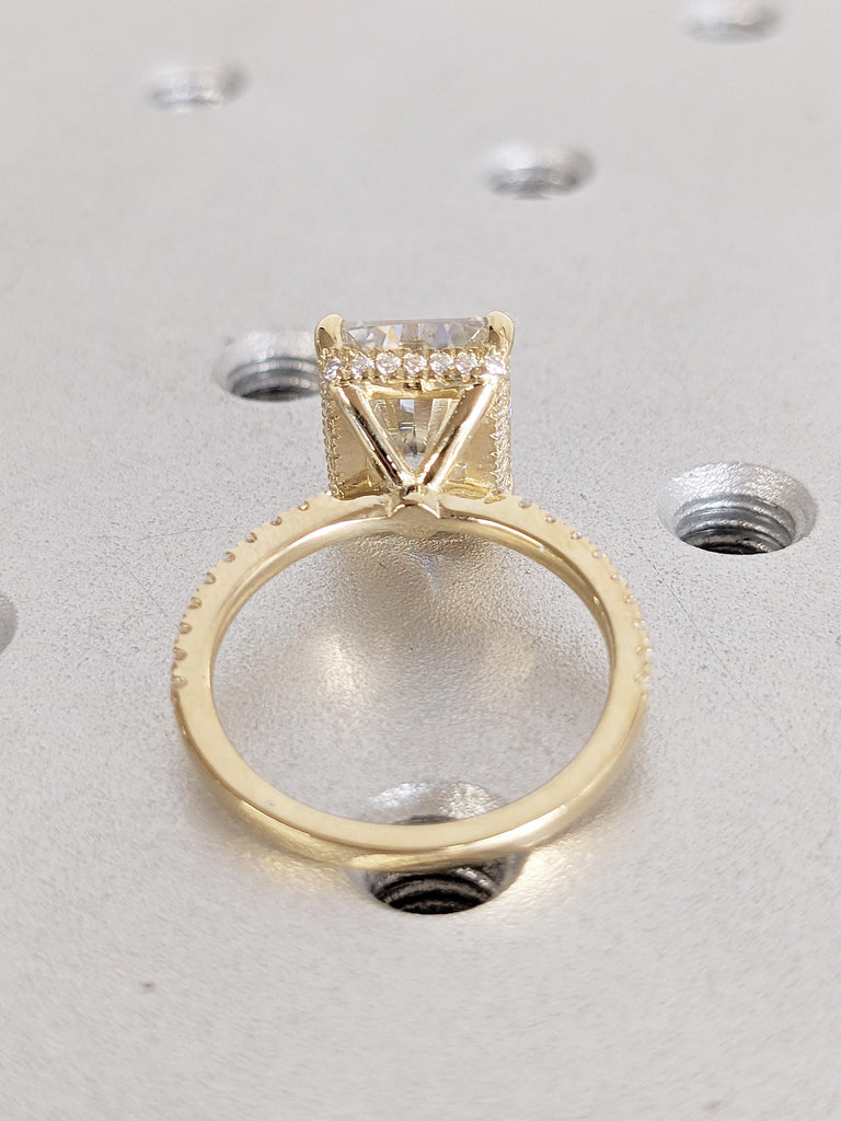Hidden Halo Moissanite Ring, 14k Yellow Gold Half Eternity Ring, Dainty Engagement Ring