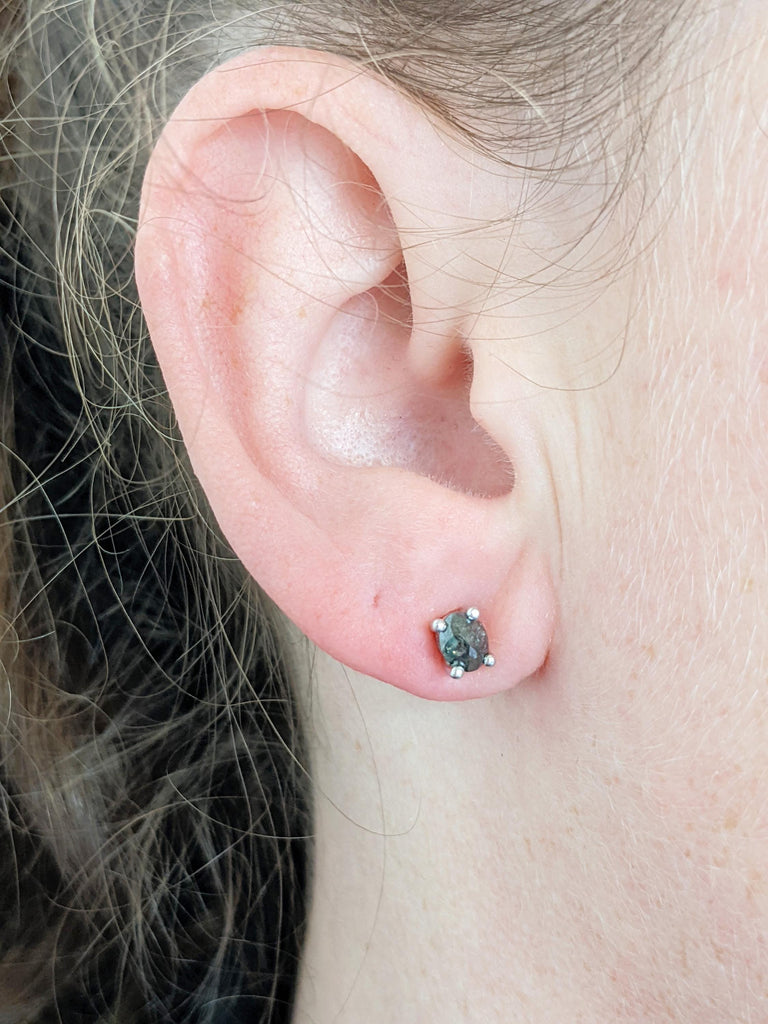 Salt and Pepper Diamond Earrings: Oval Cut Studs with Prong Setting