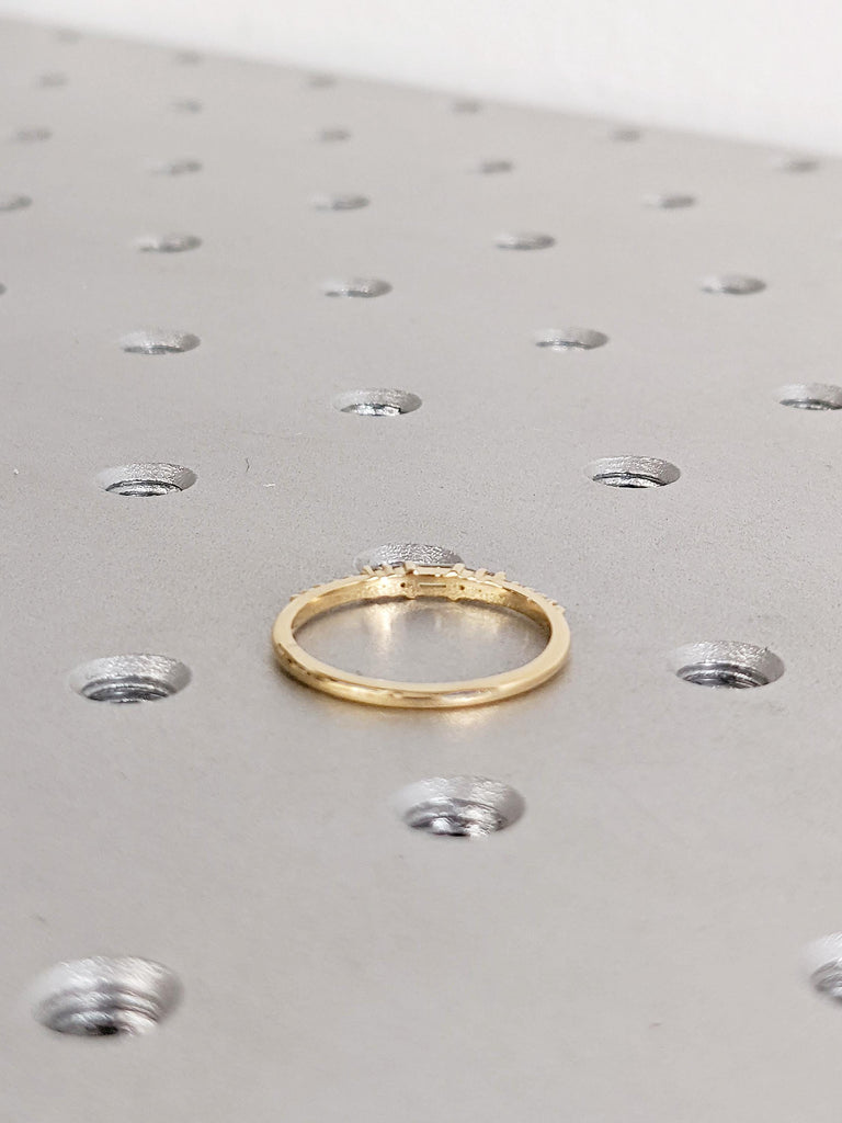 18K Yellow Gold Matching Ring | Dainty Diamond Wedding Band | Baguette and Round Prong Setting Diamond Band | Classic Stacking Bridal Ring