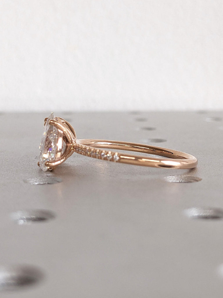 Toi et Moi Ring 14k Rose Gold | Pear cut Moissanite Promise Ring | Emerald cut Engagement Ring | Two Stone Wedding Ring Anniversary Gift