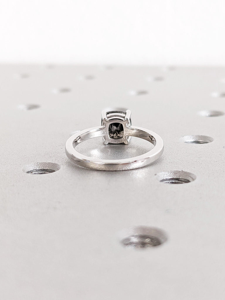 Salt and Pepper Diamond Ring: Cushion Cut Solitaire Engagement Ring for Women