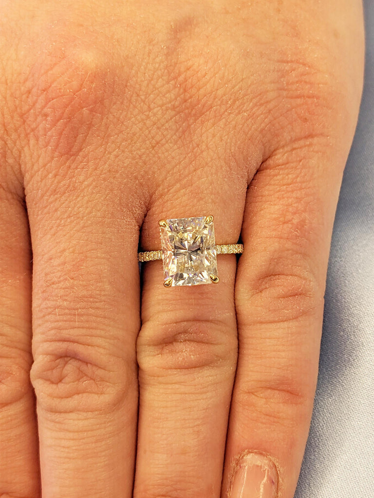 Hidden Halo Moissanite Ring, 14k Yellow Gold