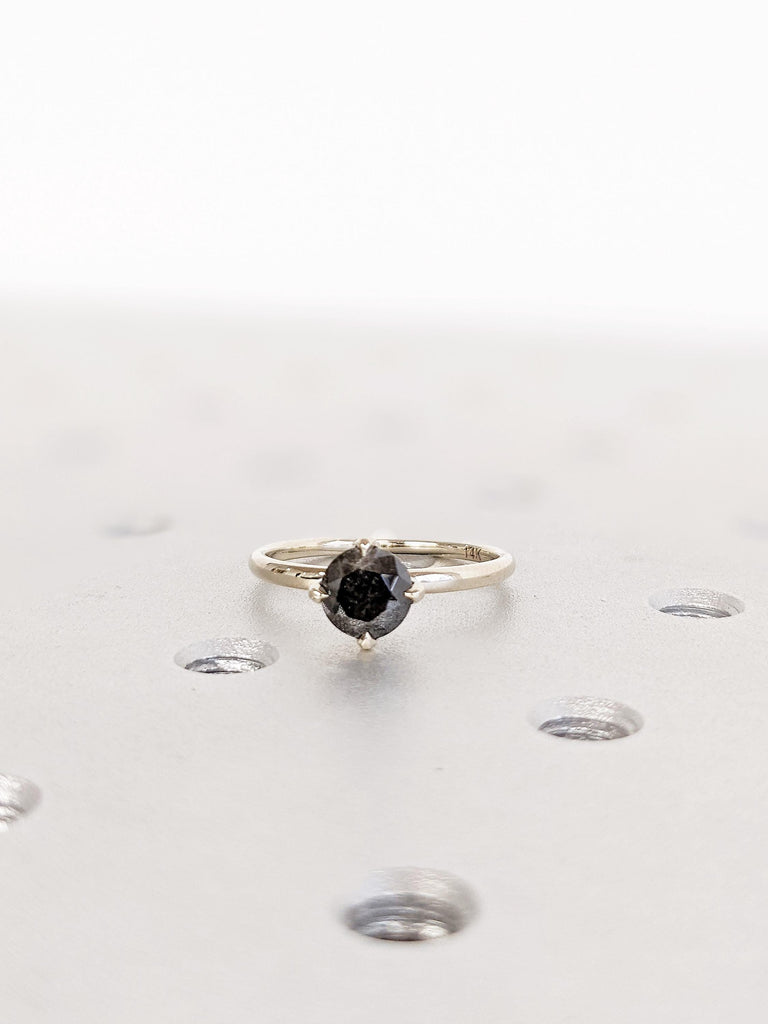 14K White Gold Salt and Pepper Diamond Ring | Alternative Engagement Ring | Round Cut Ring | Modern Wedding Ring | Unique Ring For Brides