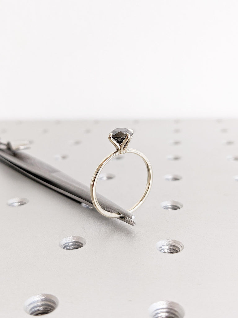 14K White Gold Salt and Pepper Diamond Ring | Alternative Engagement Ring | Round Cut Ring | Modern Wedding Ring | Unique Ring For Brides