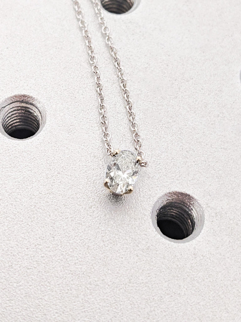 Oval Cut Lab Diamond Bridal Necklace, 14K Solid White Gold Diamond Necklace, Lab Grown Diamond Solitaire Pendant, Wedding Anniversary Gift
