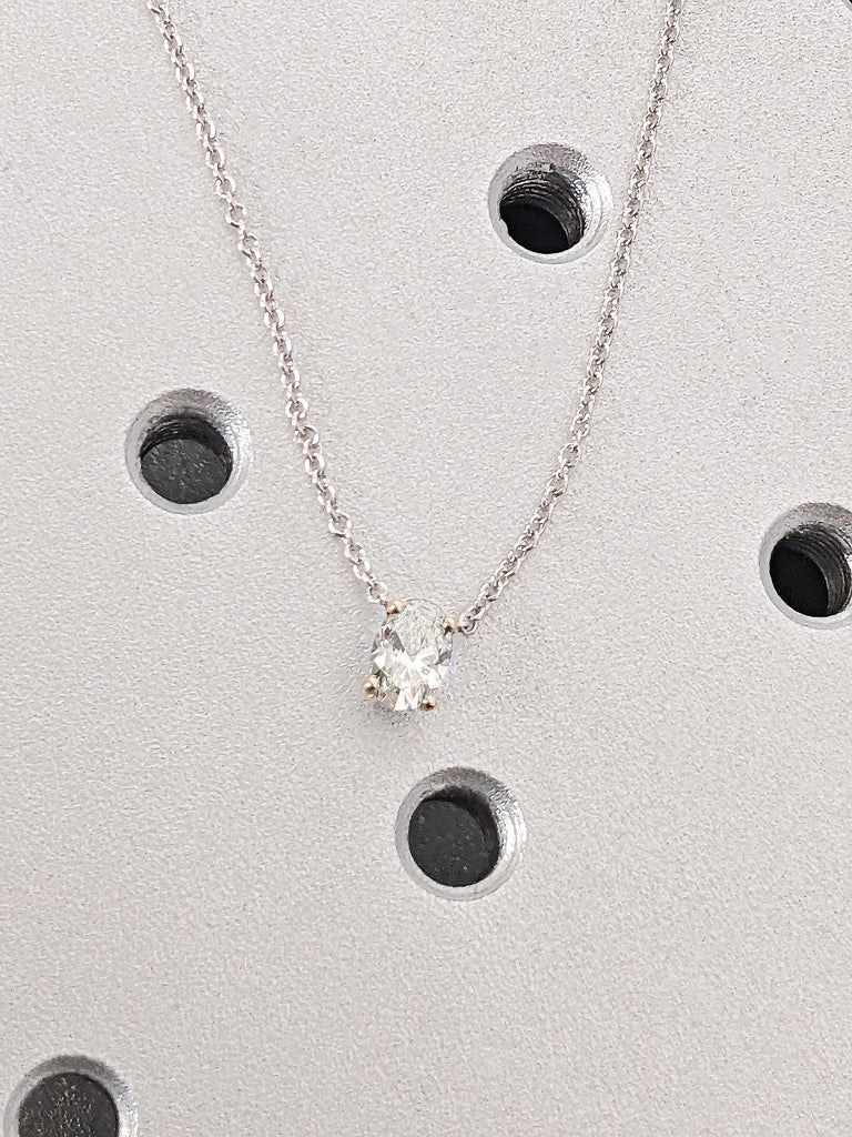 Oval Cut Lab Diamond Bridal Necklace, 14K Solid White Gold Diamond Necklace, Lab Grown Diamond Solitaire Pendant, Wedding Anniversary Gift
