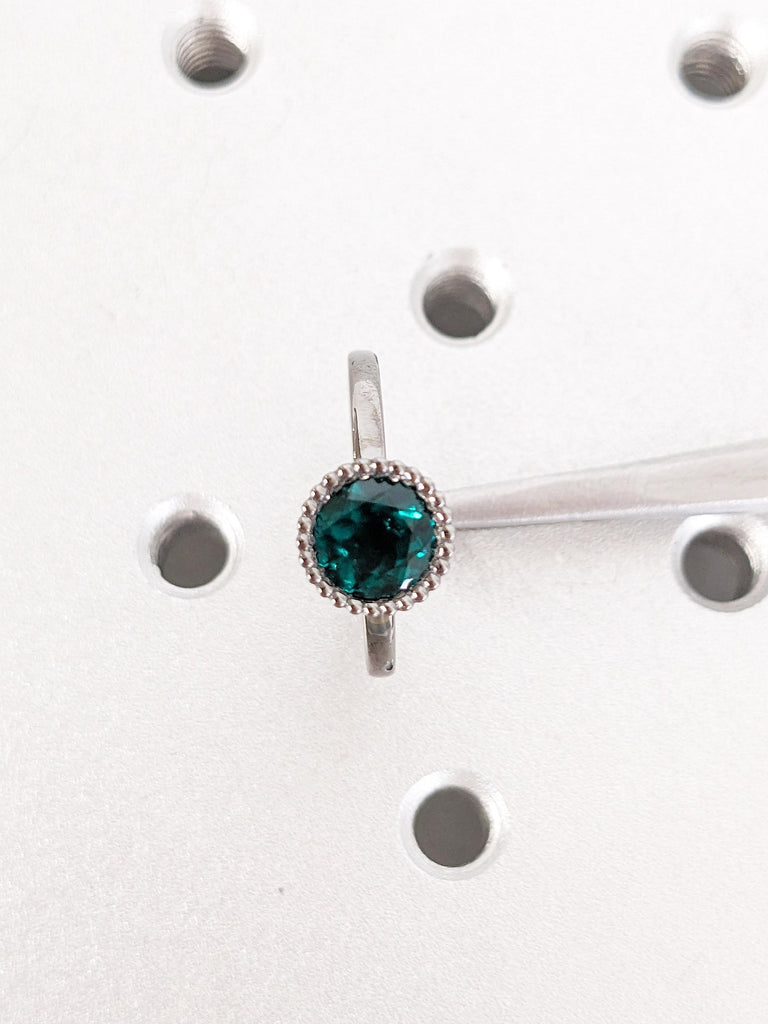 Solitaire Ring, Lab Emerald Ring, Milgrain 14k Black Gold Bezel Set Ring, Vintage Engagement Ring