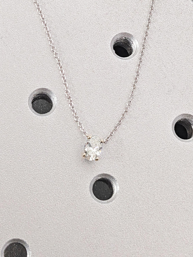 Classic Oval Cut Moissanite Pendant, 14K Solid White Gold Moissanite Pendant, Everyday Women’s Gold Necklace, Dainty Solitaire Necklace Gift