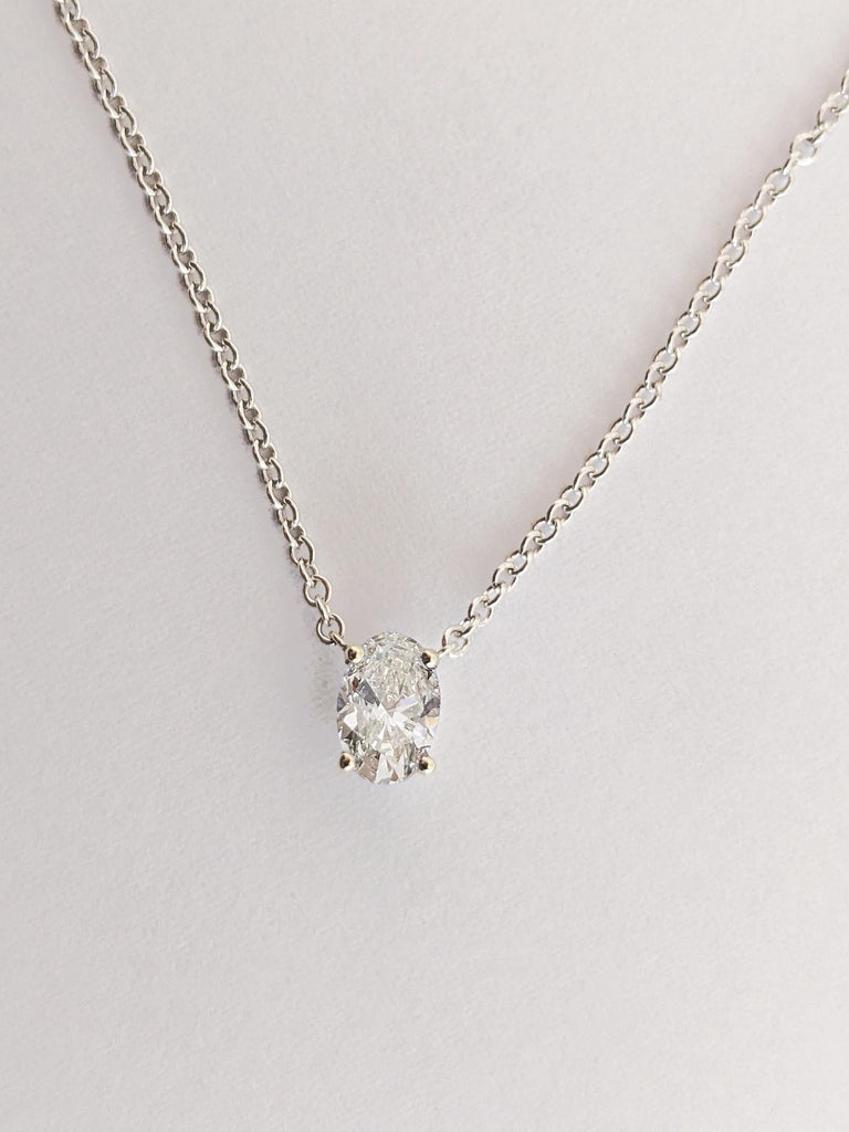 Classic Oval Cut Moissanite Pendant, 14K Solid White Gold Moissanite Pendant, Everyday Women’s Gold Necklace, Dainty Solitaire Necklace Gift
