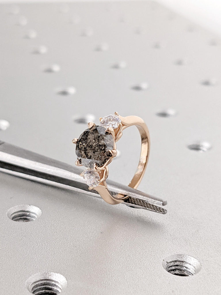 Salt and Pepper Diamond Ring: 14K Rose Gold Round Diamond Engagement Ring