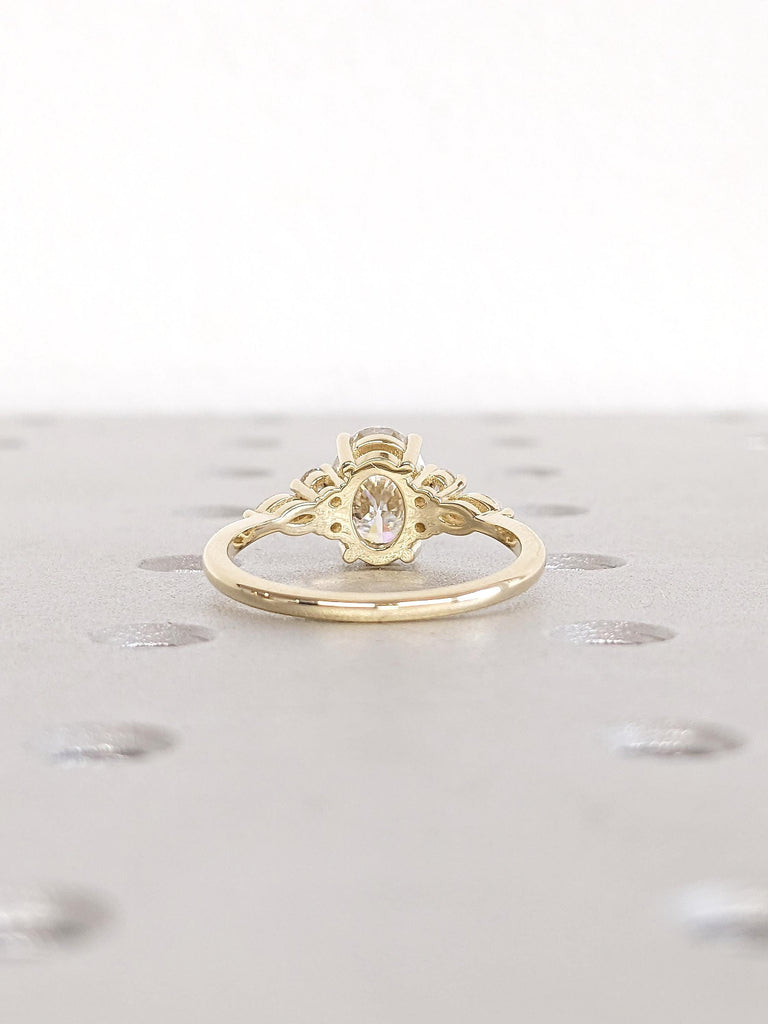 Lab Grown Diamond Engagement Ring, Oval Cut Ring, Lab Diamond Wedding Ring, 18k/14k Yellow Gold Promise Ring for Her, Cluster Diamond Ring image #4