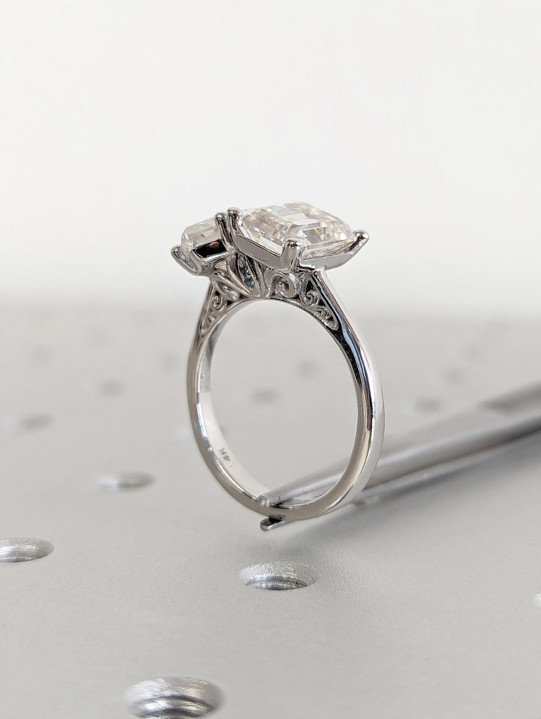Toi Et Moi Moissanite Engagement Ring, Double Stone 18K Solid White Gold Pear Cut Moissanite, Unique Round Cut White Diamond Wedding Ring