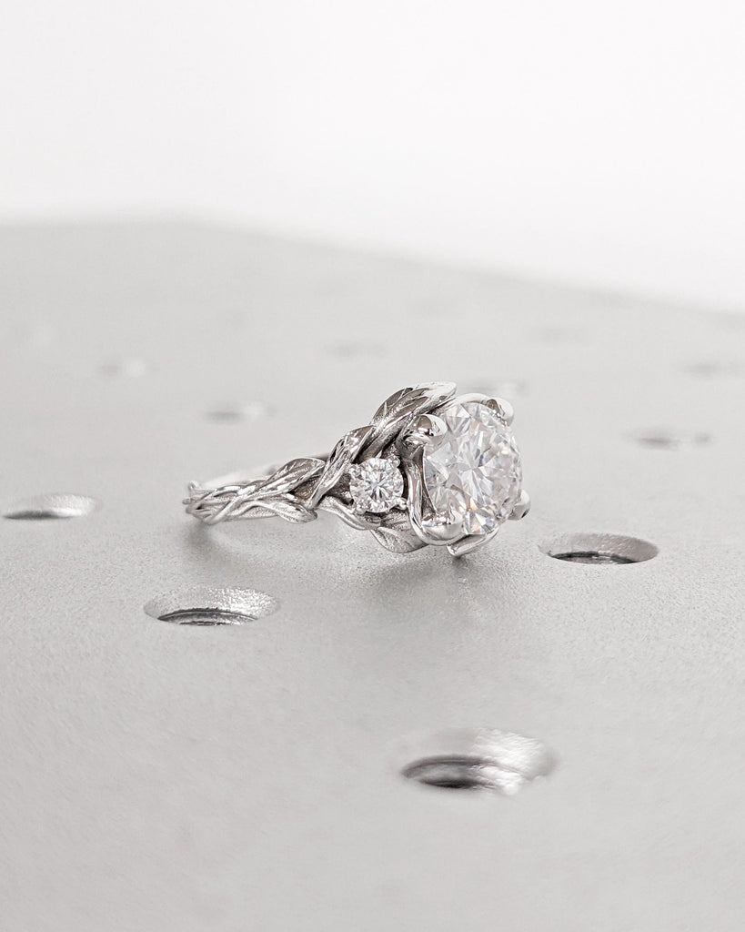 Lab Grown Diamond Nature Engagement Ring Set Leaf Tree Branch Wedding Ring 14K White Gold Nature Promise Ring Set Anniversary Ring for Women