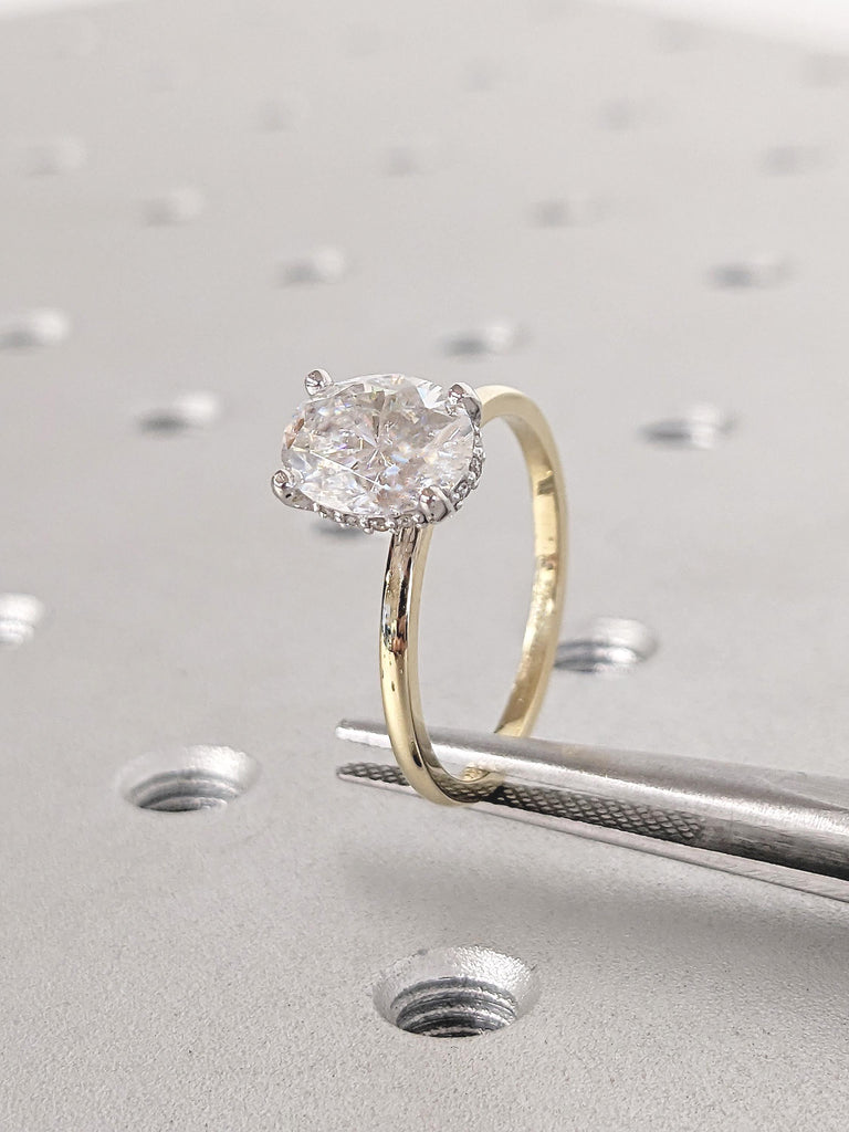 0.5-4ct Moissanite Ring, 14k/18k Gold Engagement Ring, Lab Diamond Hidden Halo Ring, Oval Cut Ring, Wedding Anniversary Ring, Statement Ring