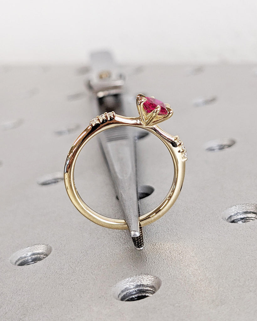 14K Solid Gold Tiny Round Ruby Ring | Lab Ruby Ring | Dainty Engagement Ring | Minimalist Wedding Ring for Women | Tiny Ring | Delicate Ring