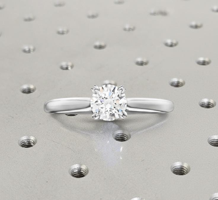 14K Solid Gold 6-Prong Round Cut Solitaire Moissanite Engagement Ring | 1 CT - 4 CT Dainty Moissanite Ring | White Gold Woman Promise Ring