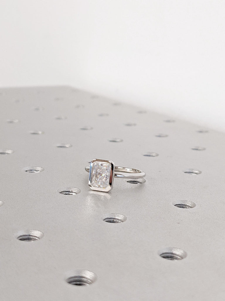 Unique Lab Grown Diamond Ring | 14K White Gold Solitaire Engagement Ring | Vintage Bezel Set Wedding Ring | Diamond Promise Ring For Her